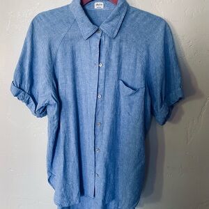 Wilfred Free Blue Button Down Linen Blend Shirt Size Small